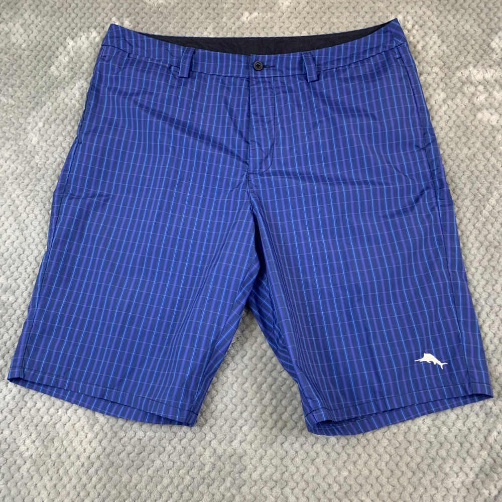 Blue Plaid Men’s Swim Shorts with Logo